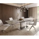 DeLife Esstisch Edge 200-300x100 Keramik Minas Melange Weiß-Beige Wave Edelstahl ausziehbar Esstische