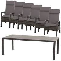 Siena Garden Garten-Essgruppe »Taranto/Ancona«, (Set, 13 tlg.), bestehend aus 6 Move-Sessel, 6 Auflagen und 1 Tisch, grau,