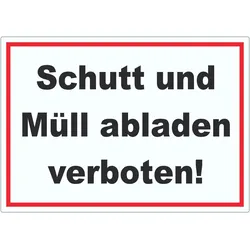 Schutt und Müll abladen verboten Text Aufkleber A9 (37x52mm)