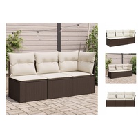 vidaXL Gartenbank Gartensofa mit Kissen 3-Sitzer Braun Polyrattan Außenbereich braun