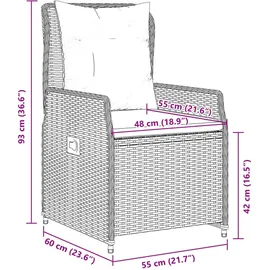 vidaXL 7-tlg. Garten-Essgruppe mit Kissen Hellgrau Poly Rattan