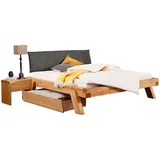 Lomadox Schlafzimmer-Set BRANTFORD-69, (Spar-Set, 5-tlg., Bettgestell Bettschubkästen Nachttische), Liegefläche 140x200, Polsterkopfteil, Kiefer massiv eichefarben geölt braun 278 cm x 100 cm x 222 cm