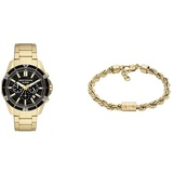 Armani Exchange Herrenuhr und Armband, Edelstahl in Goldtönen, Set