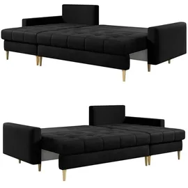 möbel punkt Ecksofa OSLO Webstoff Schwarz mit Bett Bettkasten Sofa Schlafsofa Ottomane universell Links oder Rechts