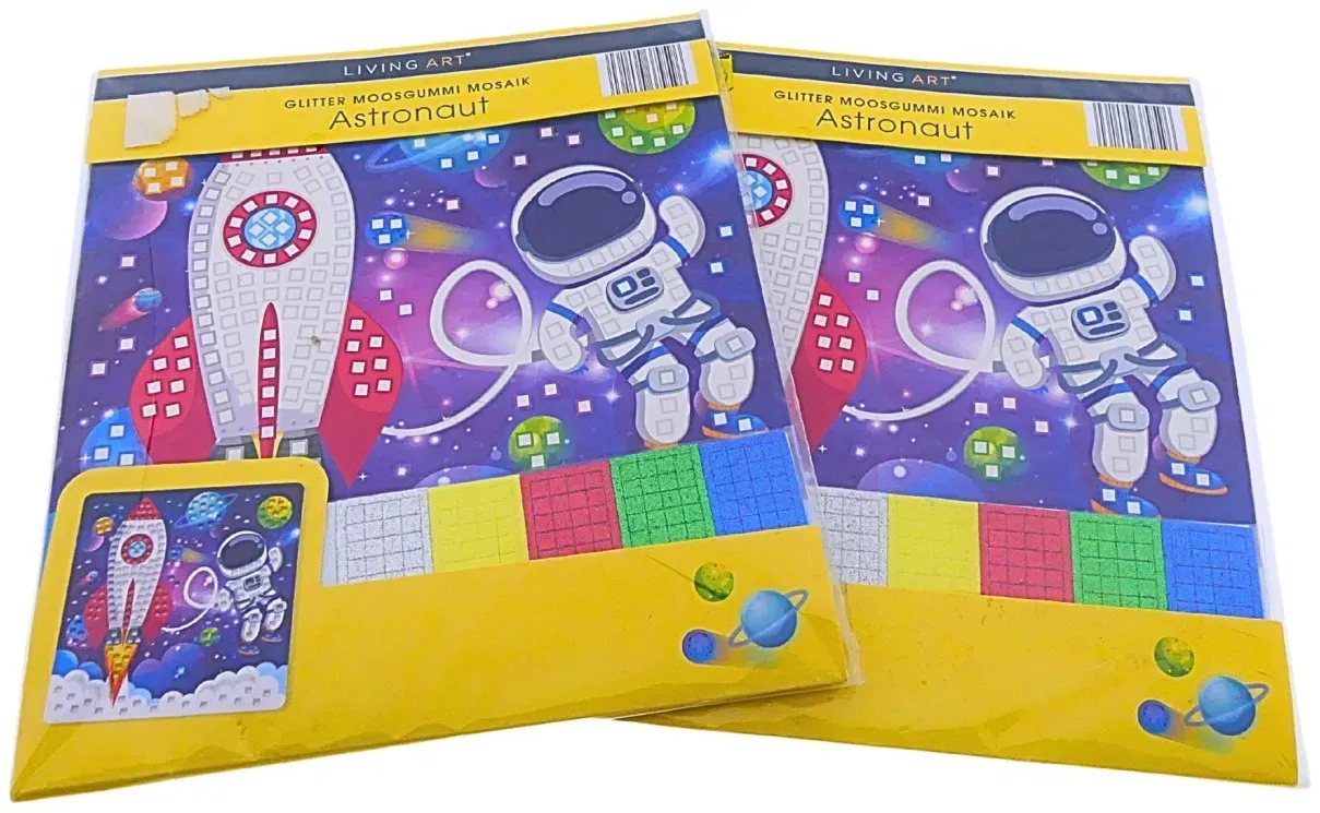 2x Living Art Glitzer Moosgummi Mosaik Astronaut - perfekt zum Basteln geeignet
