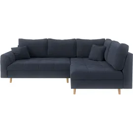 Home Affaire Ecksofa HOME AFFAIRE "CHARRE L-Form mit Ottomane, Maße B/T/H: 231/161/81 cm", blau (dunkelblau), B:231cm H:81cm T:161cm, 100% Polyester, Sofas, Ecksofa, feine Steppung, lose Rücken- und Zierkissen, auch in Cord und Bouclé