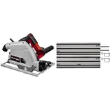 Einhell Tauchsäge TE-PS 165 (1.200 Watt, werkzeuglose Einstellung bei Schnitttiefe + Neigungswinkel, hochwertiges Hartmetall-Sägeblatt) + Führungsschiene (2x1000 mm, für Schnitte von 45° bis 90°)