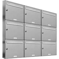 AL Briefkastensysteme 9er Premium Edelstahl Briefkastenanlage Silber inkl. Zeitungsfach