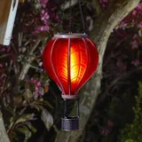Festive Lights Heißluftballon Solar Outdoor Solarleuchte Heißluftballon rot Glas Effekt Laterne hängend solarbetriebene Laterne rot Solar Gartenleuchten für Außen Gartenbeleuchtung