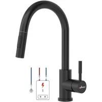 APPASO Niederdruck Armatur Küche Schwarz, Niederdruck Küchenarmatur Ausziehbar, Wasserhahn Küche 3 Anschlüssen, Spültischarmatur Niederdruck mit 2 Strahlarten für Boiler Schwarz