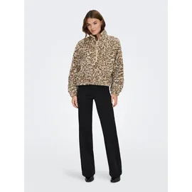 Only Sweatjacke "ONLXENA L/S TEDDY BOX SWT", Damen, Gr. S, humus aop:leo walnut, toasted coconut, Plüsch, Obermaterial: 100% Polyester, gemustert, weit, Sweatjacken Sweatjacke