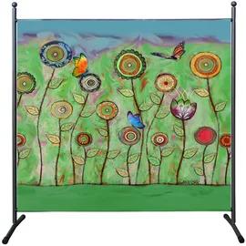 Quick Star Paravent Mehrfarbig, Grün, Metall, 178x180 cm Green Flowers | Sichtschutz, Sichtschutz Garten Balkon Sichtschutze
