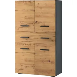 Midischrank INOSIGN "Skara", grau (anthrazit, artisan eichefarben), B:76cm H:130cm T:35cm, Spanplatte, Schränke, mit zwei variablen Einlegeböden