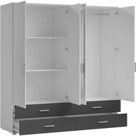 SchlafKONTOR Drehtürenschrank »Ivar Kleiderschrank mit Spiegel«, inklusive 2 Spiegeltüren und 2 farblich abgesetzten Schubkästen weiß graphit, - mind. 14 Tage Rückgaberecht - Grau,Schwarz,Weiß - 180x190