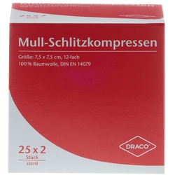 Schlitzkompressen Mull 7,5x7,5cm 12fach steril
