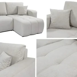 Mirjan24 Ecksofa Furyn, Wohnzimmer Eckcouch mit Bettkasten und Schlaffunktion, L-Form, Seite Universal (Farbe: Velo 621) - Weiß