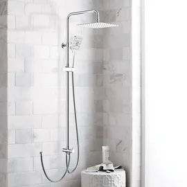 Rainsworth Duschsystem ohne Armatur Chrom - 25 * 25cm Quadratisch Regendusch Dusche Set, Duschgarnitur mit Umsteller, 3 Strahlarten Handbrause