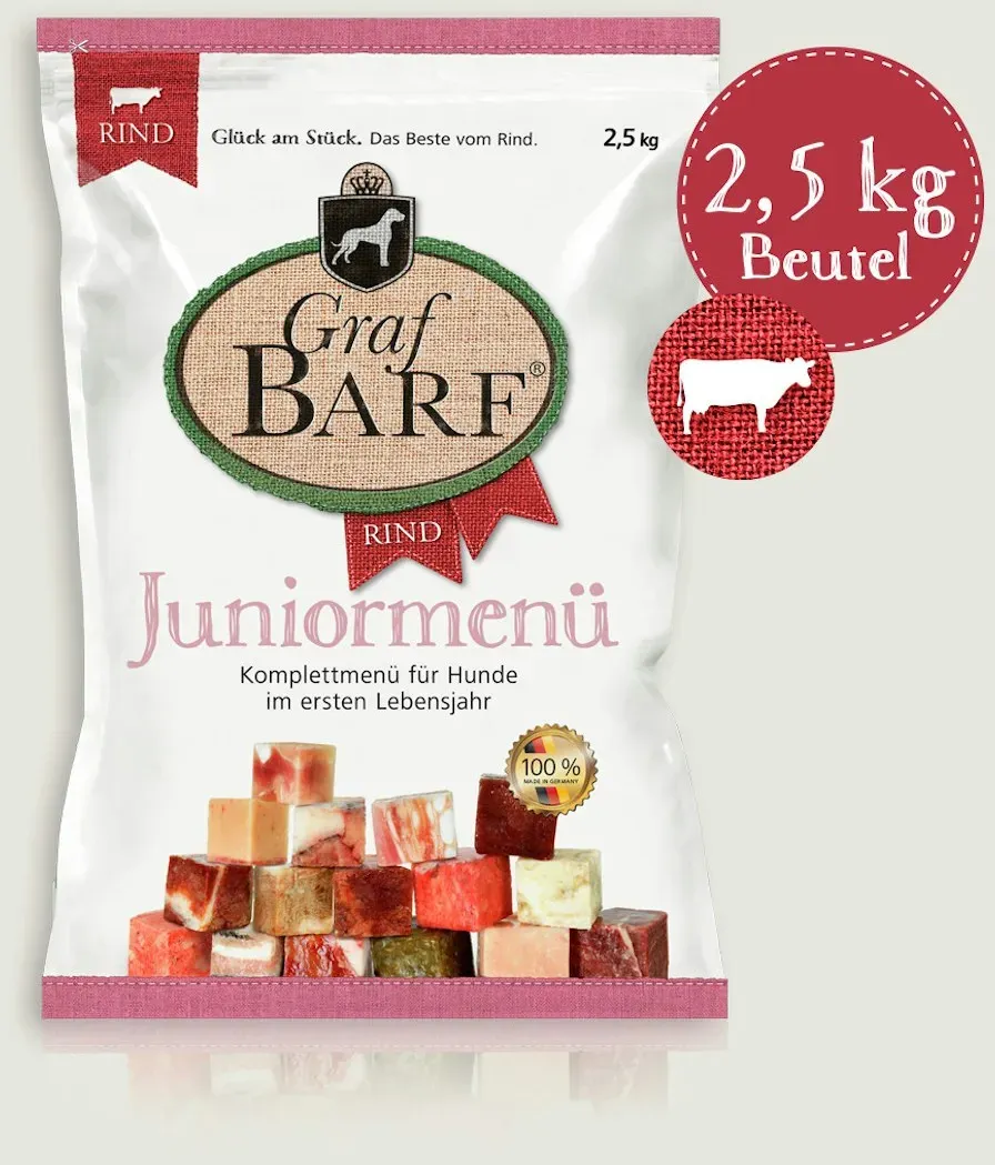 Graf Barf Junior Menü Rind Spezialfutter / Frostfutter für Hunde 1 x 2,5 Kilogramm