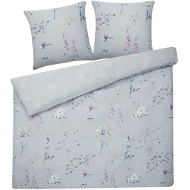 Beliani Bettwäsche Set Floral Hellblau 220 x 240 cm + 2 x 40 x 80 cm