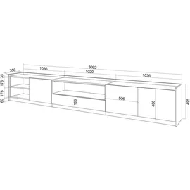 SKRAUT HOME Lowboard 310x50x37 cm Eiche Schwarz Holzwerkstoff