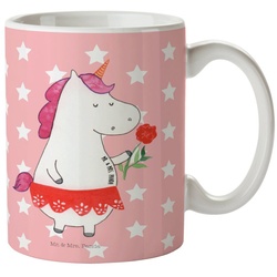 Mr. & Mrs. Panda Tasse Einhorn Dame – Rot Pastell – Geschenk, Teetasse, Tasse, Einhörner, Bü, Keramik rot