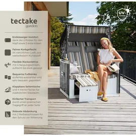 Tectake tectake® Strandkorb, gepolstert mit ausziehbaren Fußbänkchen, klappbare Seitentische und weitere Extras, 115 x 158 x 78 cm