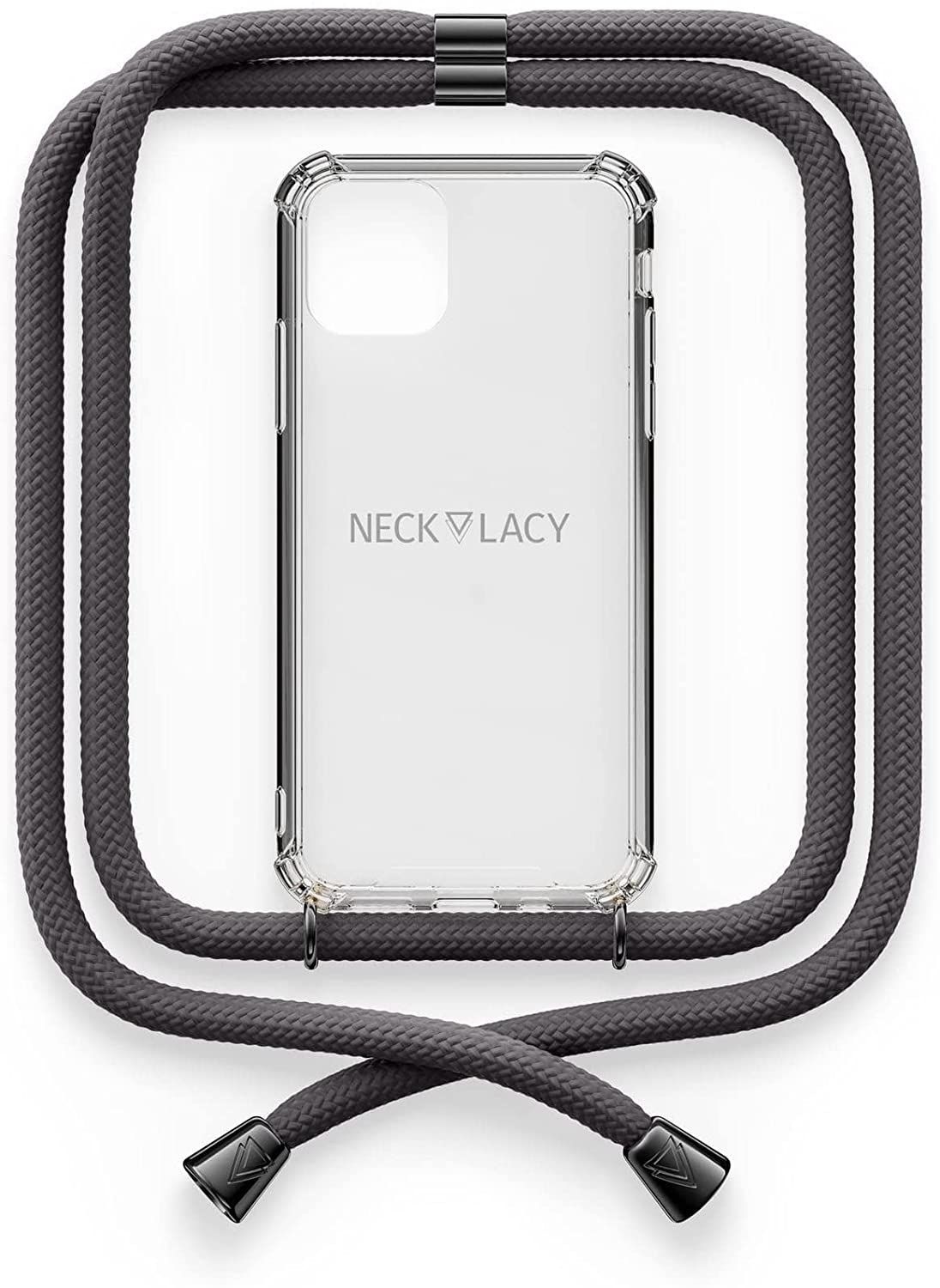 NECKLACY Handykette Handyhülle zum umhängen - für iPhone 11 - Case / Handyhülle mit Band zum umhängen - Trageband Hals mit Kordel - Smartphone Necklace, Stormy Gray Gunmetal