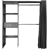 Hti-Living Garderobenschrank Offene Garderobe mit Vorhang Betonoptik
