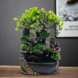 Zimmerbrunnen mit LED Beleuchtung, Grüne Pflanze Tischbrunnen Zimmer Brunnen, Modern Zimmerspringbrunnen Wohnzimmer Deko für Wohnzimmer, Schlafzimmer, Büro 20 x 15 x 30cm