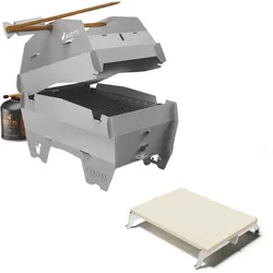 SKOTTI Grill Edelstahl + Cap Deckel inkl. Grillzange, Edelstahl + Stone + Gaskar...