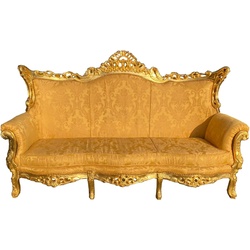 Casa Padrino Barock 3er Sofa Gold Bouquet Muster / Gold - Wohnzimmer Möbel Couch Lounge - Antik Stil