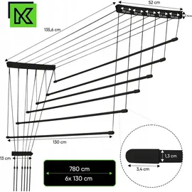 Kadax Deckenwäschetrockner, Wäschetrockner für die Decke 6x130/schwarz