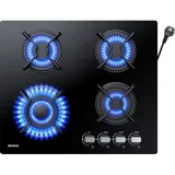 Wehimo - Glas Gaskochfeld, IsEasy Gaskochfeld 4 Flammig mit Automatischer Thermoelementschutz, Einbau Gaskochfeld, 4 Zonen Gaskocher,