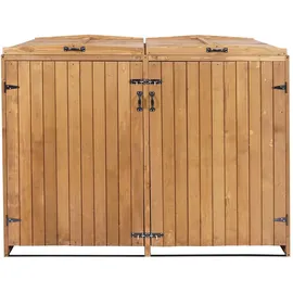 Mendler XL 2er-/4er-Mülltonnenverkleidung HWC-H74, Mülltonnenbox, erweiterbar 126x158x98cm Holz ~ braun