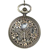 JewelryWe Vintage Taschenuhr Damen Schmetterling Kettenuhr Analog Quarz Uhr mit Halskette Kette Pocket Watch