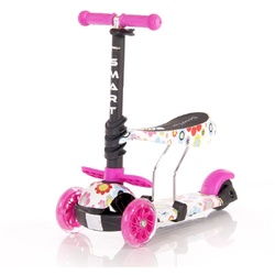 Lorelli Kinderroller Laufrad 2 in 1 Smart PU Räder leuchten klappbar verstellbar rosa Blumen