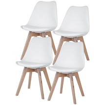 ETC Shop etc-shop Esszimmerstühle Eiche weiß Schalenstühle 4er Set Küchenstühle Holz, Kunststoff, PP Sitzpolster, PU Leder, BxTxH 48x42x82 cm, 4er Set