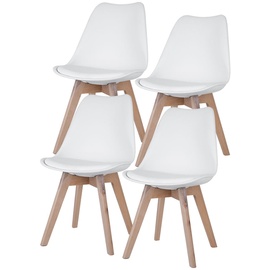ETC Shop etc-shop Esszimmerstühle Eiche weiß Schalenstühle 4er Set Küchenstühle Holz, Kunststoff, PP Sitzpolster, PU Leder, BxTxH 48x42x82 cm, 4er Set