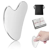 URAQT Gua Sha Edelstahl, Gua Sha Stein Gesichtswerkzeug, Guasha Scraping Massage Tool, Massageschaber für Gesicht, Augen, Hals, Körper