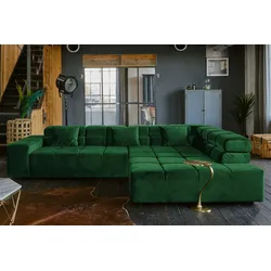 KAWOLA Sofa NEVADA Ecksofa Velvet smaragd Recamiere rechts