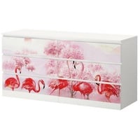 MyMaxxi Möbelfolie MyMaxxi - Klebefolie Möbel kompatibel mit IKEA Malm Kommode - Motiv gezeichnete Flamingos - Möbelfolie selbstklebend - Dekofolie Tattoo Aufkleber Folie - Blume Tier Wald 160.2 cm x 63.3 cm