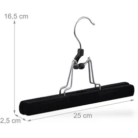 Relaxdays Hosenbügel 5er Set, Holz, schonender, Rutschfester Samtbezug, Rockbügel, Hosenspanner, B: 25 cm, schwarz
