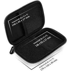 deleyCON Festplattentasche Festplatten Case HDD Case - für 2,5 Zoll Festplatten und SSD - Robust & Stoßsicher - 2 Innenfächer Netztaschen - Schwarz