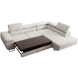 Selsey Stevil - L-Sofa mit Schlaffunktion, Bettkasten, Ottomane links, Cordbezug Senfgelb