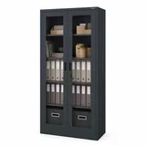 Jan Nowak Metallschrank mit Vitrine abschließbar 185 x 90 x 40 cm Aktenschrank Büroschrank Vitrinenschrank Glasschrank Stahlschrank mit Glastüren 4 Fachböden Dreipunkt Schloss
