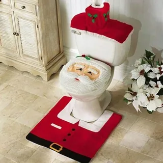 Uten Weihnachten Toilettensitzbezug, Weihnachtsdeko 3 stücke WC-Sitz Cover mit Sitzbezug & Teppich & Gewebe Deckel Dekoration Toilettenvorleger-Set