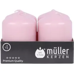 Müller Kerzen Stumpenkerze, rosa, Hochwertige Stumpenkerze mit gleichmäßigem Abbrand, 1 Packung = 4 Stück, (Ø x H): 48 x 62 mm
