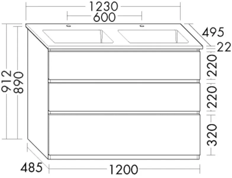 Burgbad Keramik Waschtisch-Set Lin20 Acryl/Lack Matt Lichtgrau Matt/Schwarz Matt, SGHM123F5379C0038 SGHM123F5379C0038