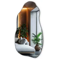 Tulup Spiegel, Blaugrau, Glas, Organisch, 45x90x0.4 cm, Spiegel, Wandspiegel