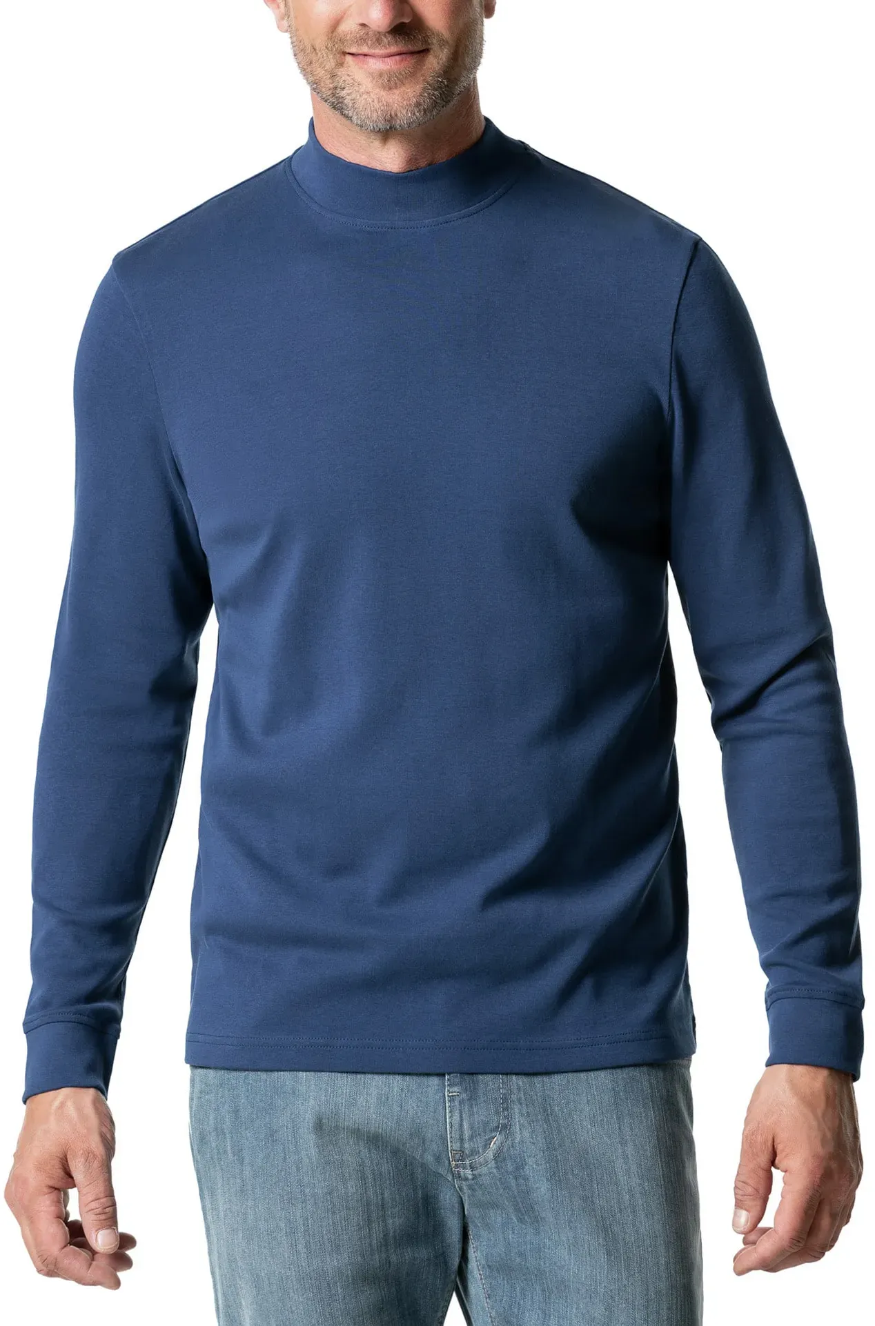 Walbusch Herren Langarm-Shirt Stehkragen Blau
